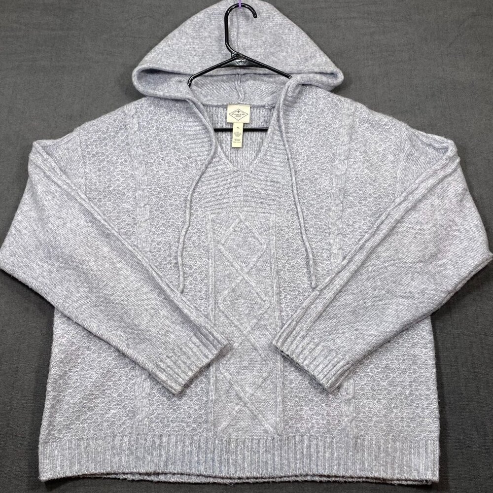 St. Johns Bay Womens Hooded Light Gray Cable Knit Sweater Size XL